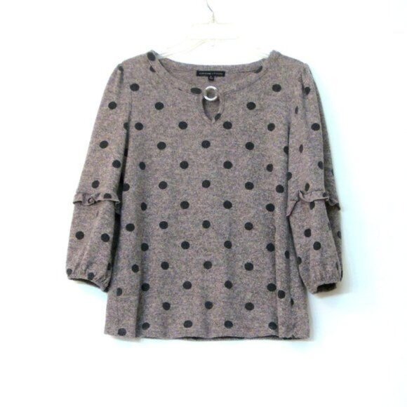 Adrienne Vittadini Sweaters - Adrienne Vittadini Heather Pink Polka Dot Puff Sleeve Sweater